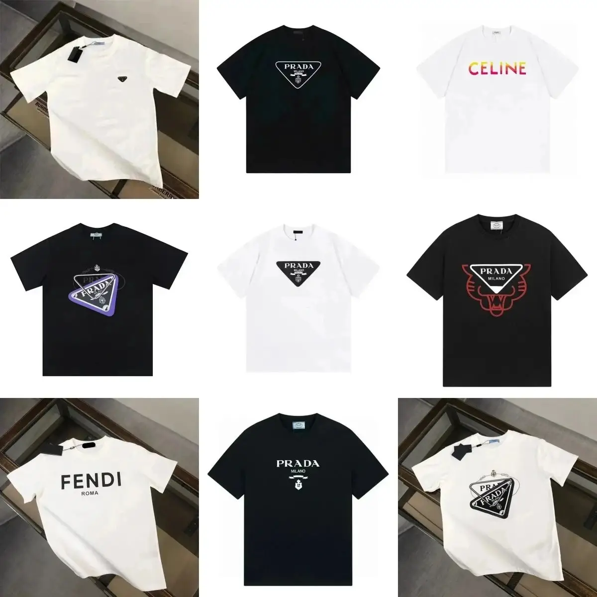 Prada Triangle Logo T-Shirt / Fendi Roma T-Shirt / Celine Rainbow Logo T-Shirt